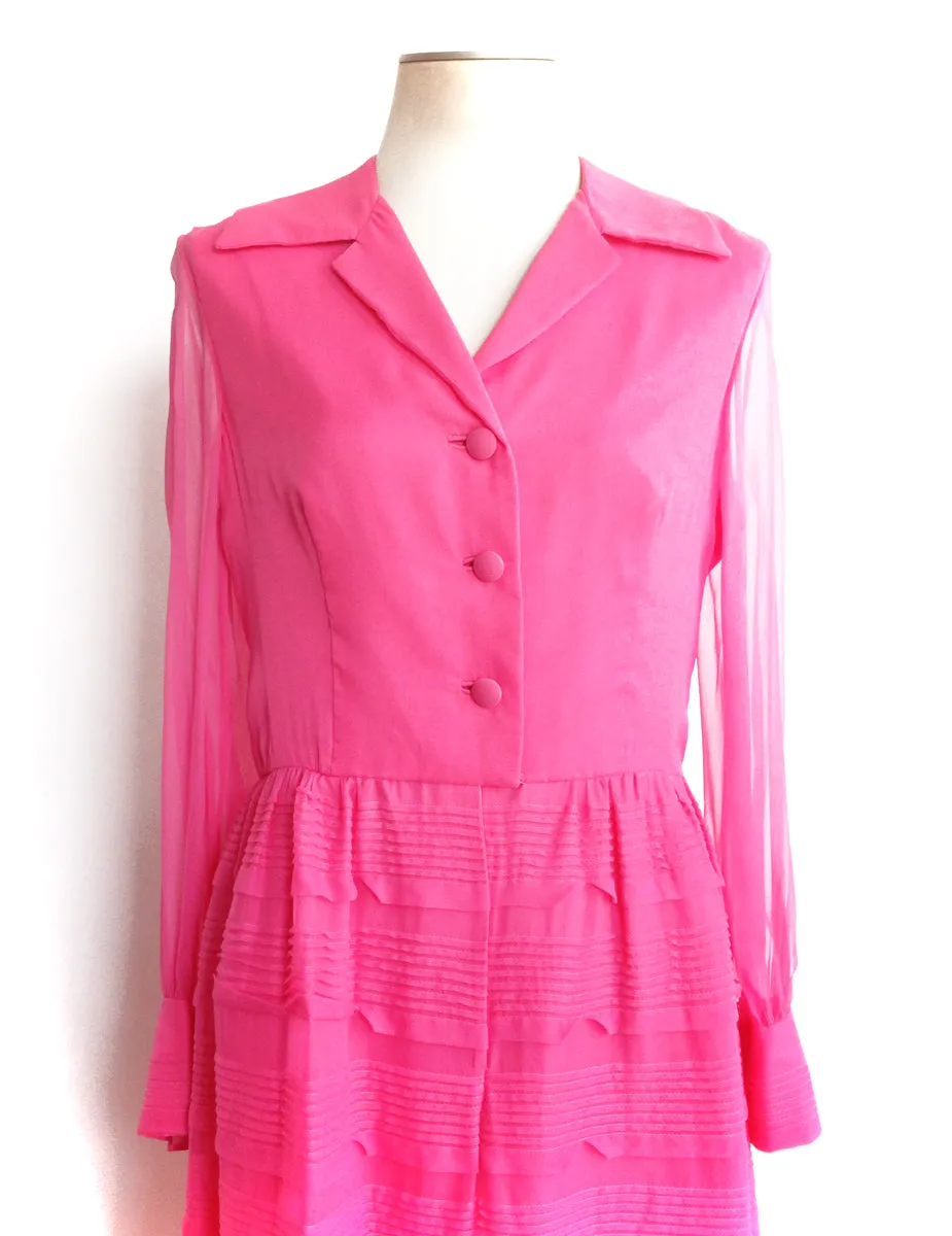 1960s Pink Party Dress Sheer Chiffon