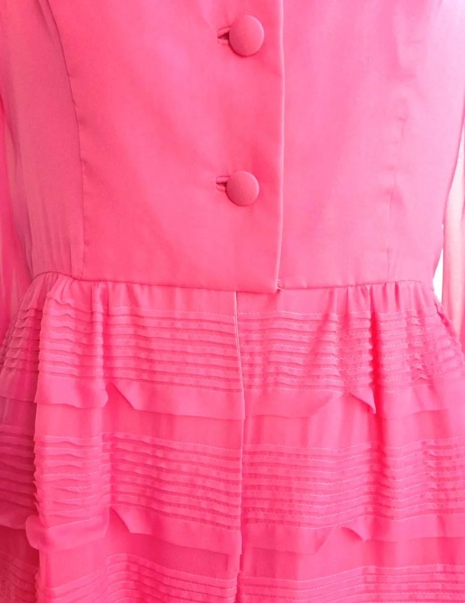 1960s Pink Party Dress Sheer Chiffon