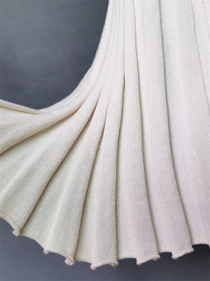 2-Piece Charming Round Neck Solid Color Sweater Loose Slit Hem Button Sweater Skirt