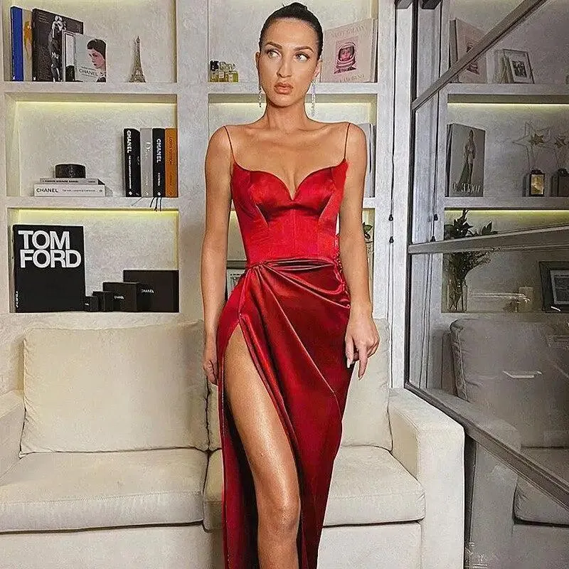2021 Top Fashion Summer Bodycon Spaghetti Strap Vintage Pleated Slim Party Dresses - Backless Mid Length Cute Summer Fashion Dresses