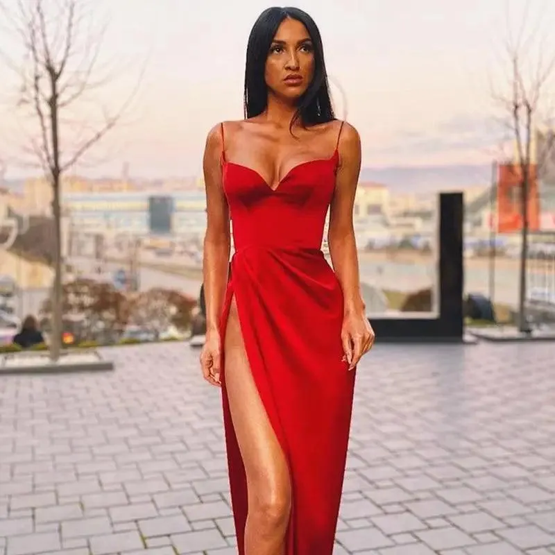 2021 Top Fashion Summer Bodycon Spaghetti Strap Vintage Pleated Slim Party Dresses - Backless Mid Length Cute Summer Fashion Dresses