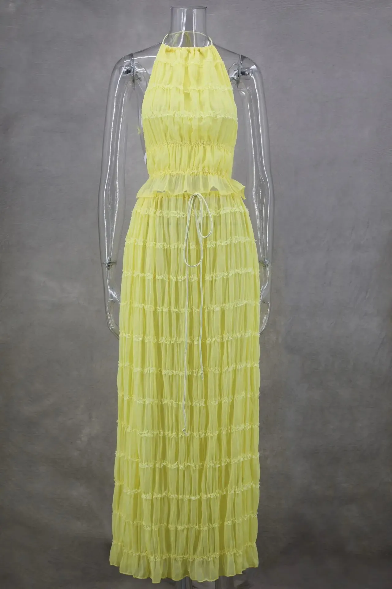 2024 New Summer Female 2 Piece Set Outfits Fashion Halter Neck Long Skirt Suit Women Backless Sling Top Lace Up Fold Maxi Skirts