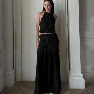 2024 New Summer Female 2 Piece Set Outfits Fashion Halter Neck Long Skirt Suit Women Backless Sling Top Lace Up Fold Maxi Skirts