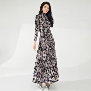 2025 Women's spring wear a complete set of retro printed long-sleeved T-shirts, tops, skirts, fashionable and high-end suits