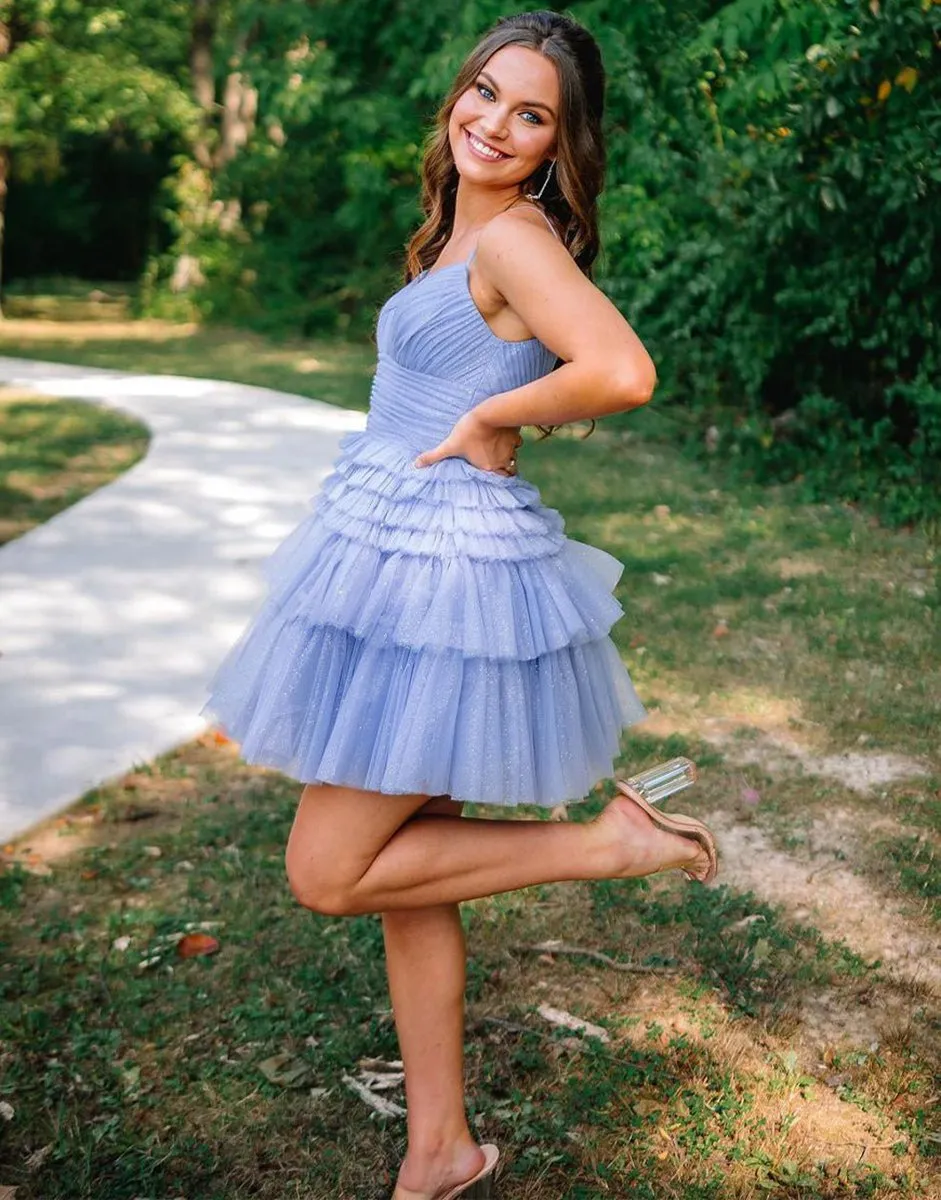 A-line Deep V Neck Tie Homecoming Dresses