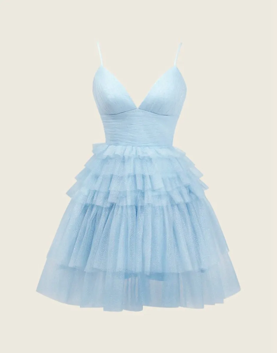 A-line Deep V Neck Tie Homecoming Dresses