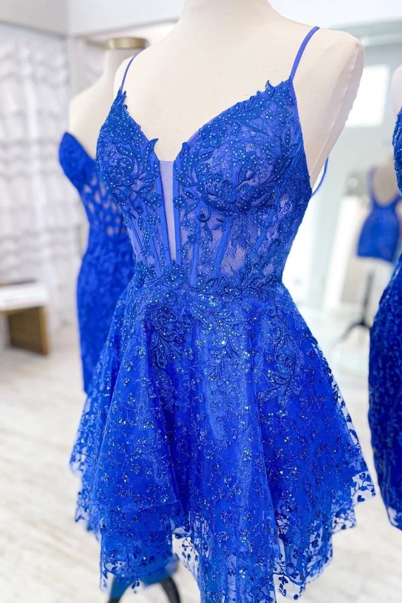 A-line Spaghetti Straps Short Homecoming Dresses with Appliques
