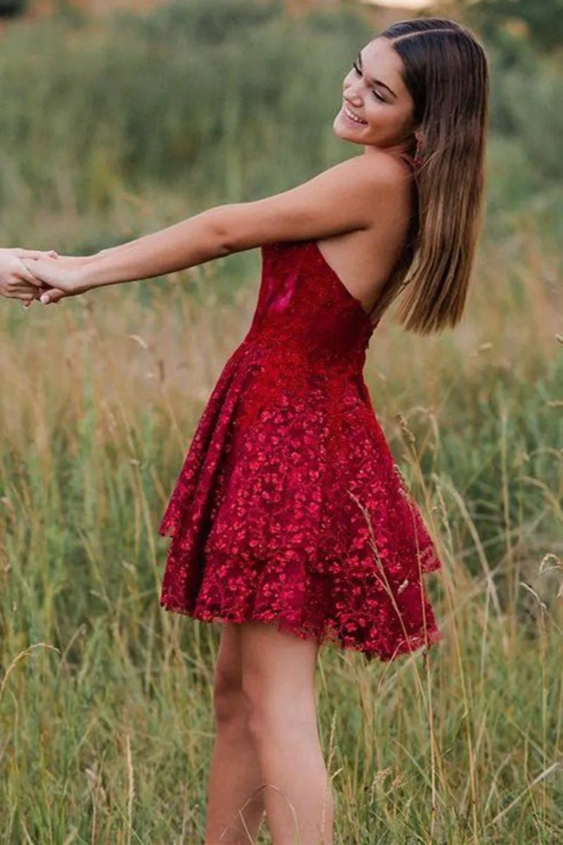 A-line Spaghetti Straps Short Homecoming Dresses with Appliques