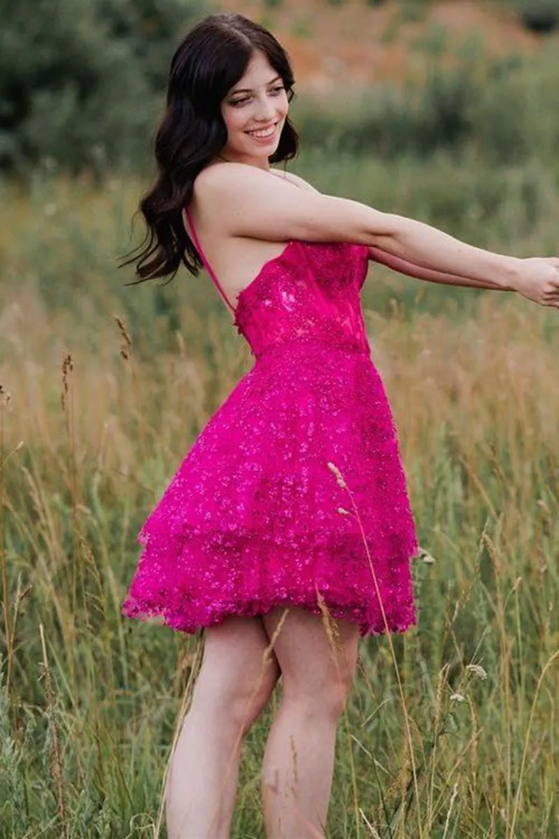 A-line Spaghetti Straps Short Homecoming Dresses with Appliques