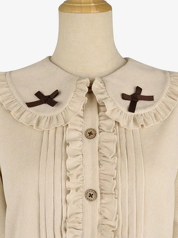 Academic Lolita Blouses Ruffles Lolita Top Long Sleeves Blouse Ecru White Lolita Shirt