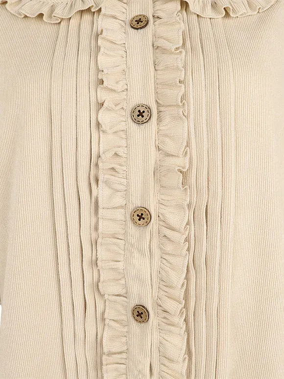 Academic Lolita Blouses Ruffles Lolita Top Long Sleeves Blouse Ecru White Lolita Shirt