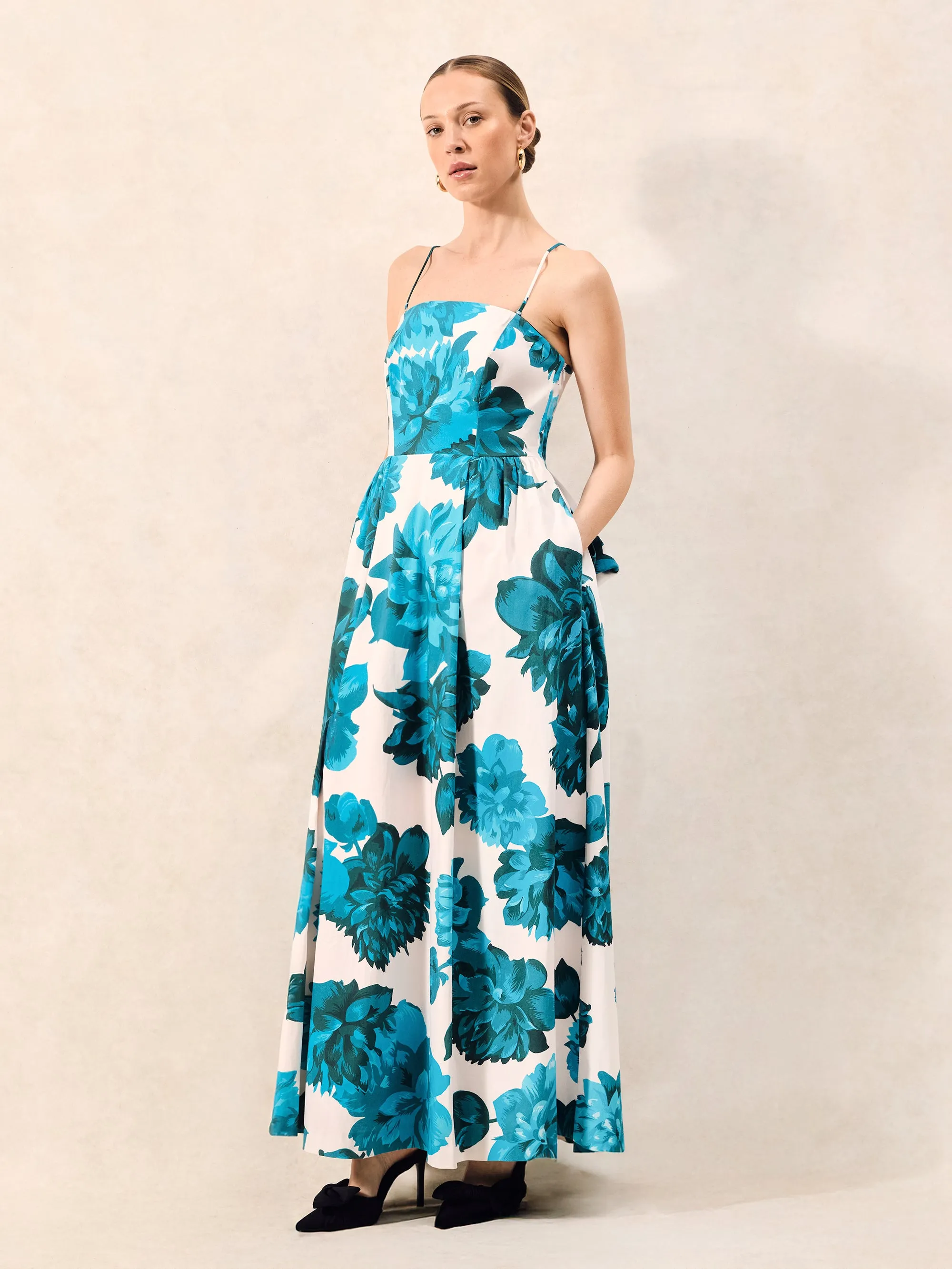 Annie Blue Floral-Print Bow-Detail Dress