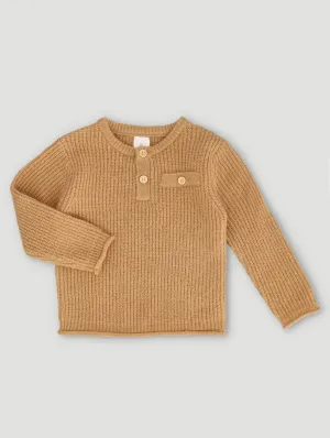 Baby Boys Long Sleeve Henley Knitwear Pullover - Tan