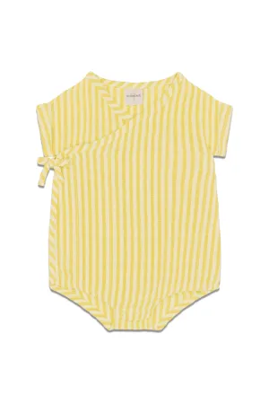 Barboteuse en Coton Bio Nuage Rayures Jaunes