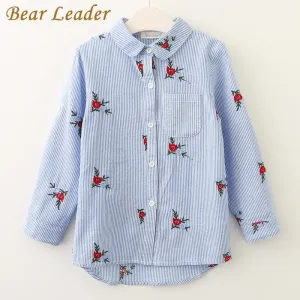 Bear Leader Girls Shirts 2018 New Spring Brand Baby Girls Blouse Red Flowers Embroidery Strip Kids Shirts Children Clothing