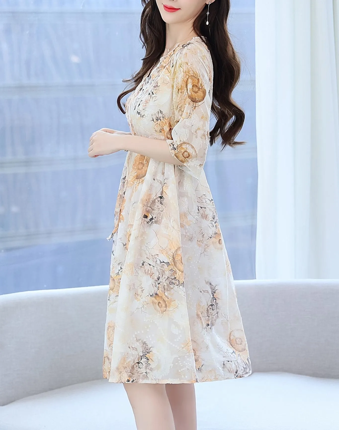 Beautiful V-Neck Beach Dress with Floral Print