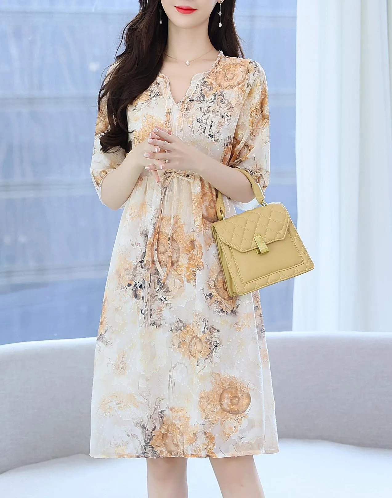 Beautiful V-Neck Beach Dress with Floral Print