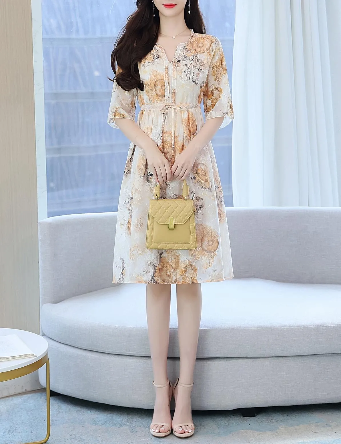 Beautiful V-Neck Beach Dress with Floral Print