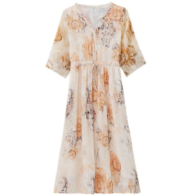 Beautiful V-Neck Beach Dress with Floral Print
