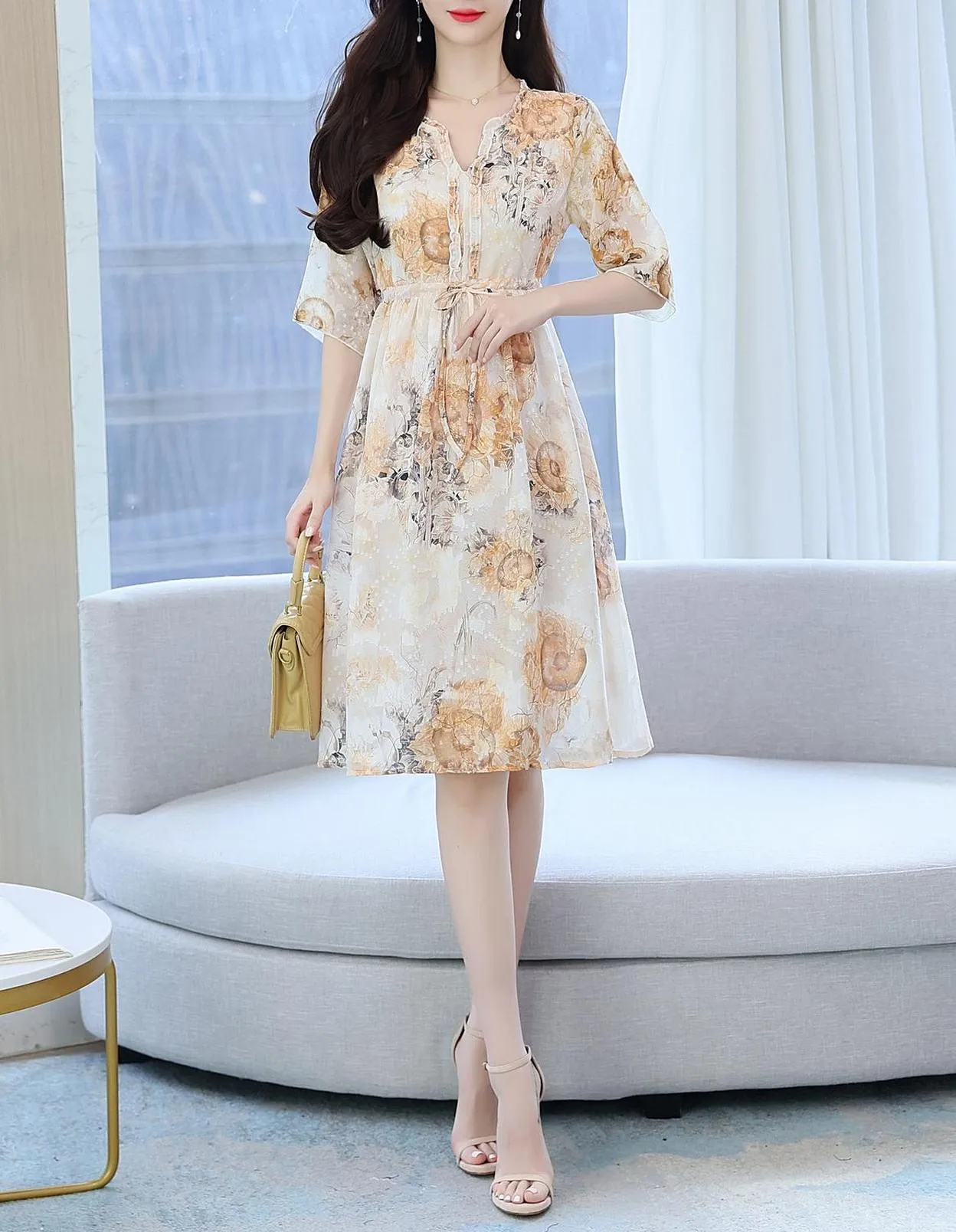 Beautiful V-Neck Beach Dress with Floral Print