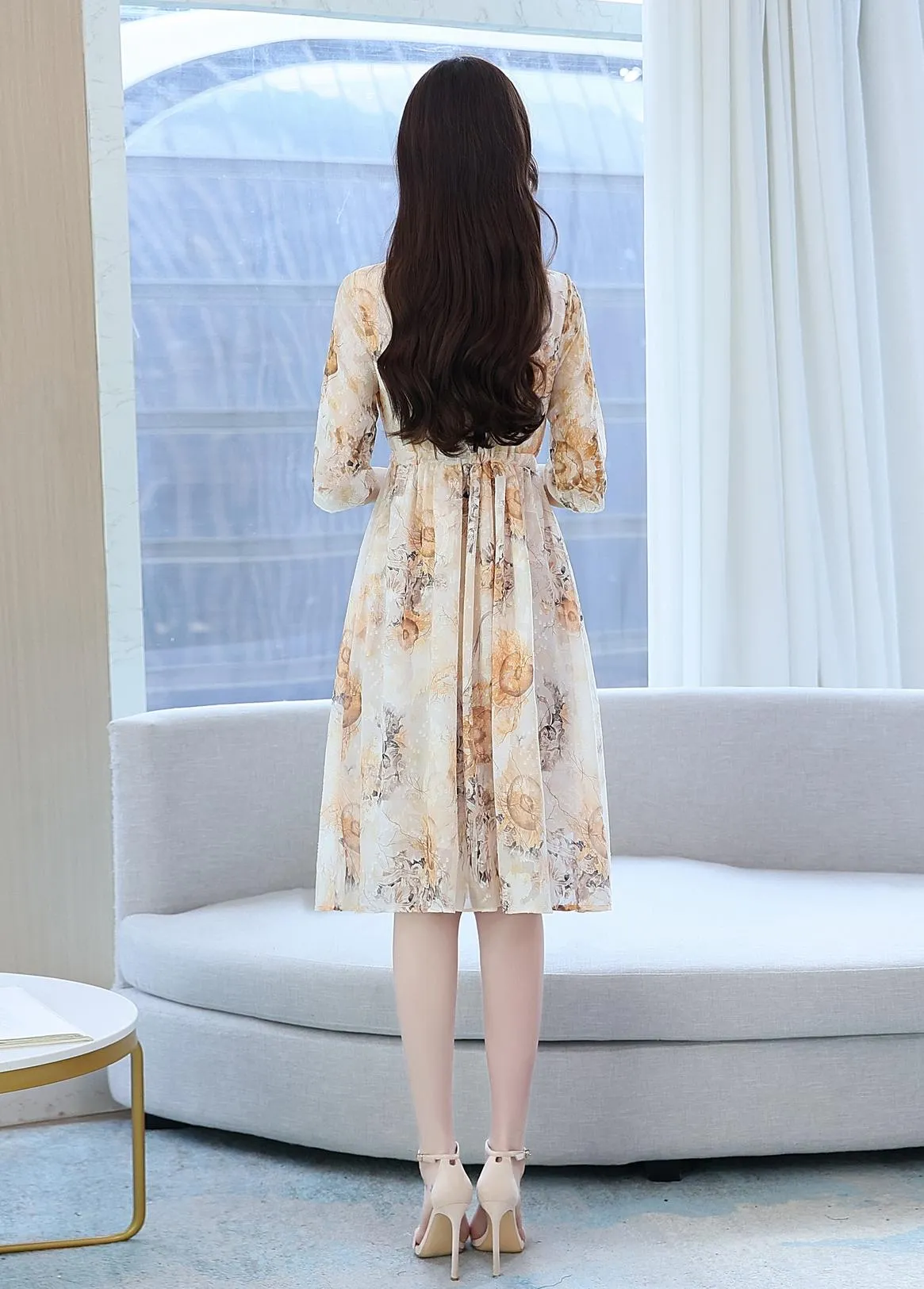 Beautiful V-Neck Beach Dress with Floral Print
