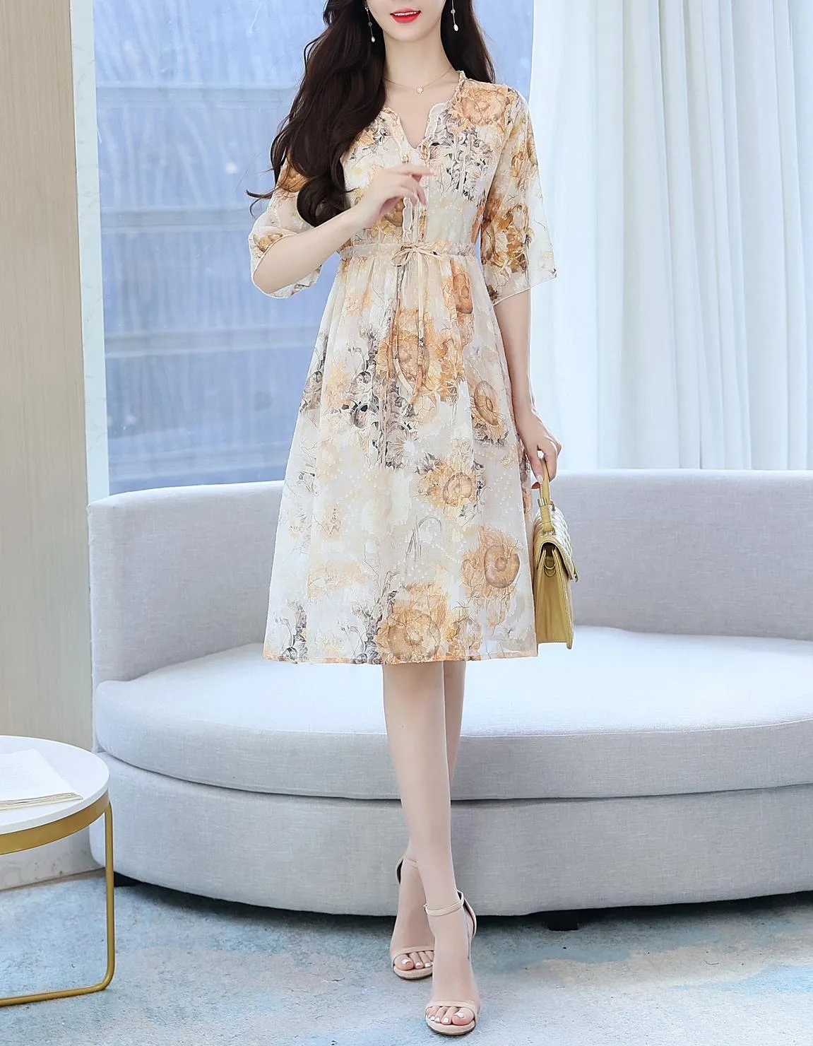 Beautiful V-Neck Beach Dress with Floral Print