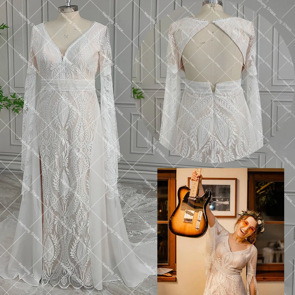 Bell Sleeves Boho Wedding Dress