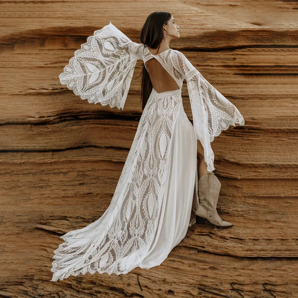 Bell Sleeves Boho Wedding Dress
