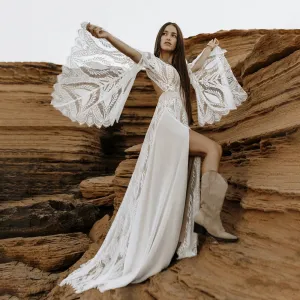 Bell Sleeves Boho Wedding Dress