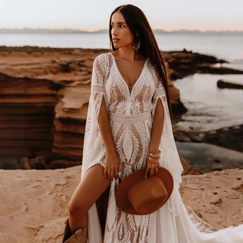 Bell Sleeves Boho Wedding Dress