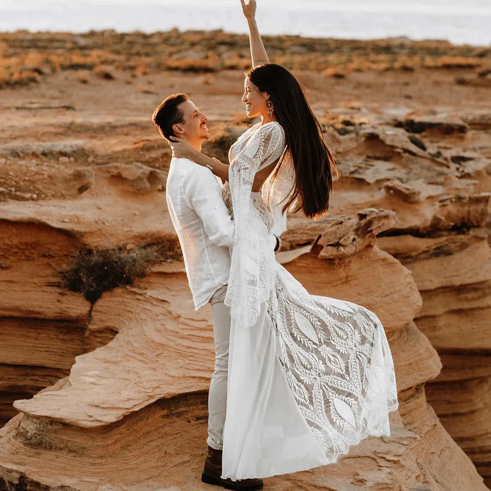 Bell Sleeves Boho Wedding Dress