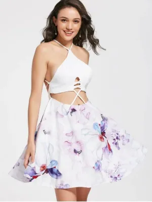 BerryBetty - Gorgeous Floral Cross Back Cut Out Club Dress
