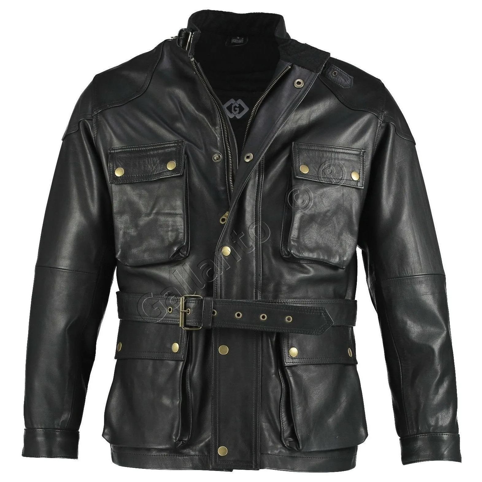 Black Benjamin Button Long Biker Leather Jacket Motorcycle