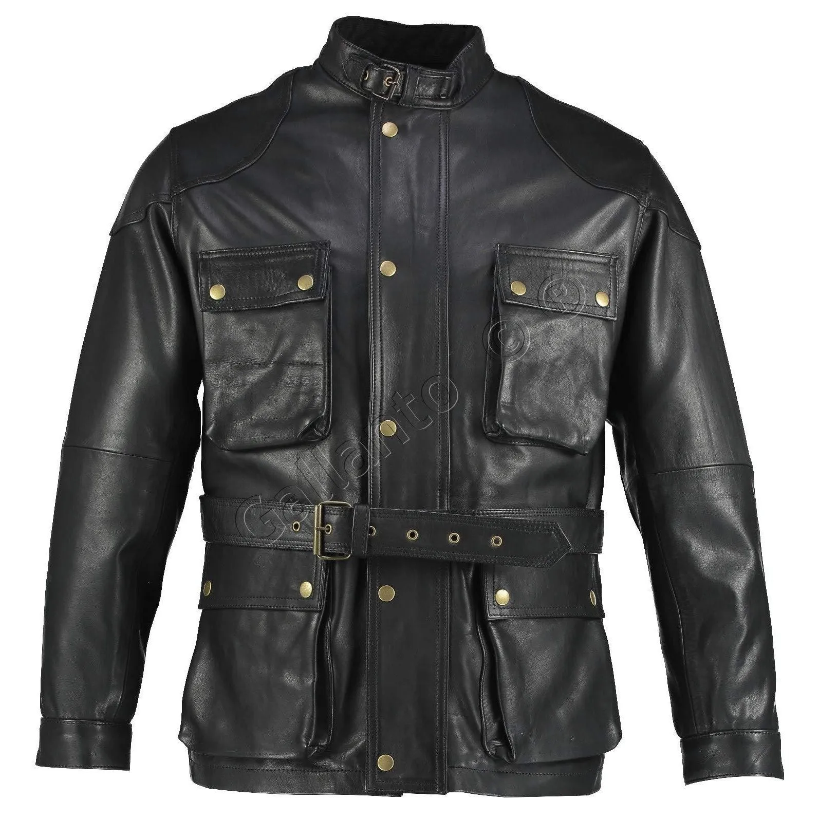 Black Benjamin Button Long Biker Leather Jacket Motorcycle