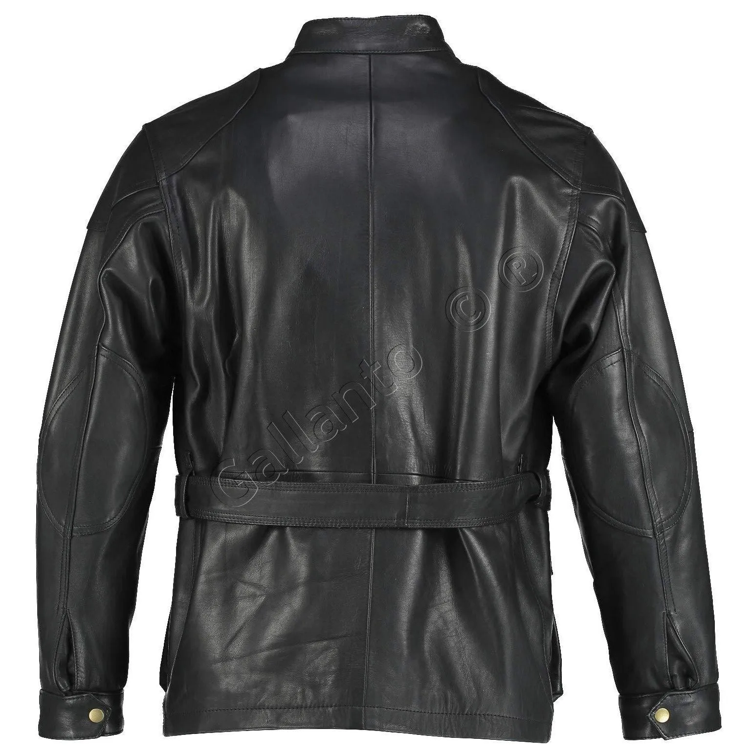Black Benjamin Button Long Biker Leather Jacket Motorcycle