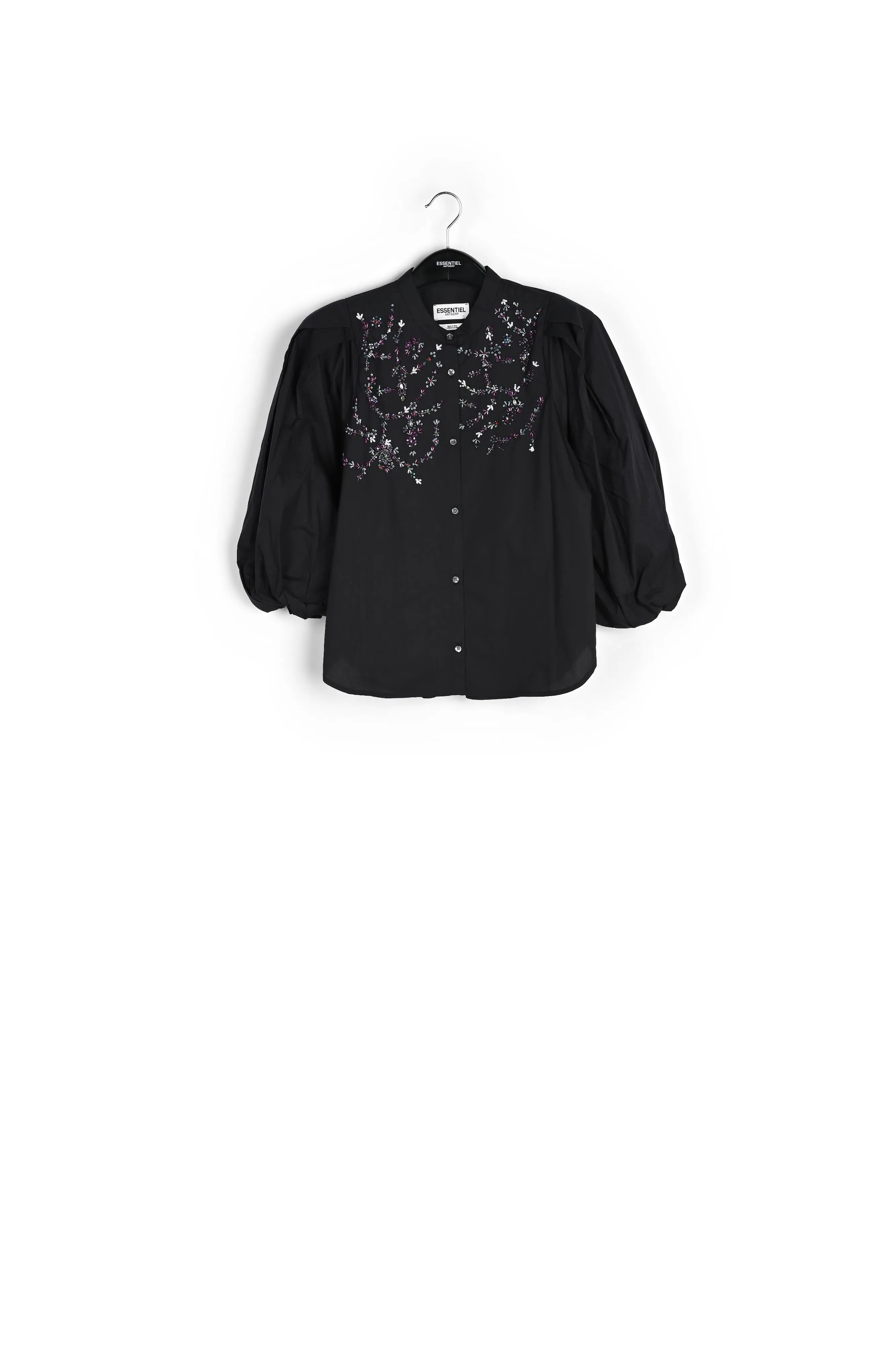 Black cotton bead-embellished shirt