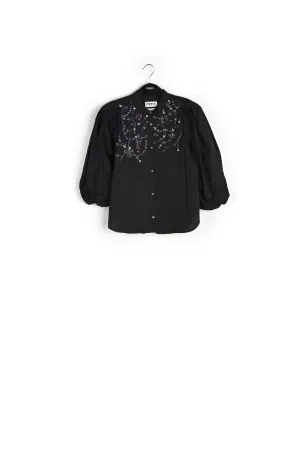 Black cotton bead-embellished shirt