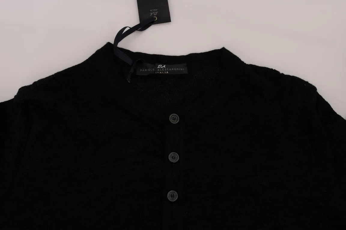 Black Cotton Blend Henley Sweater