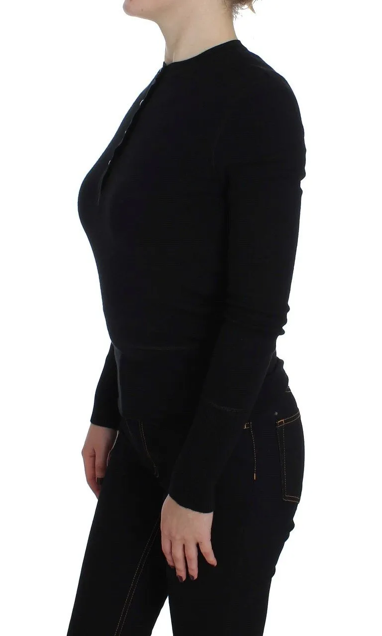 Black Long Sleeve Henley Sweater