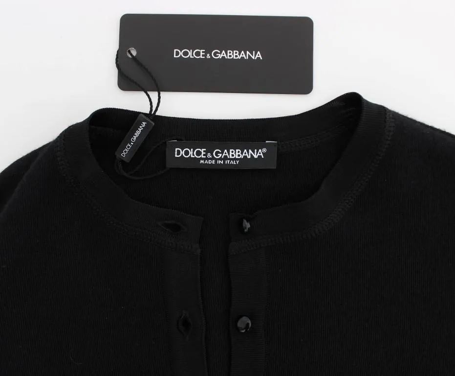 Black Long Sleeve Henley Sweater