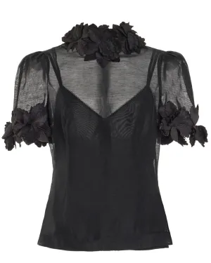 Black Luminosity Liftoff Flower Blouse