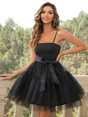 Black Mesh Knot Skater Homecoming Dress MYC1045