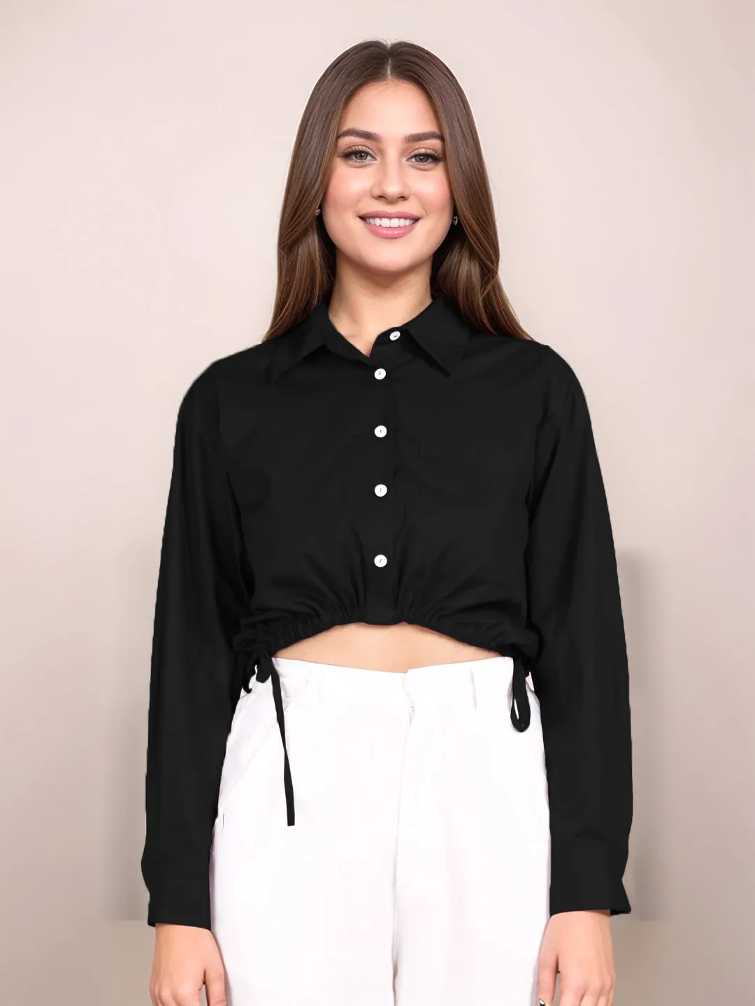 Black Solid Full Sleeves Shirt