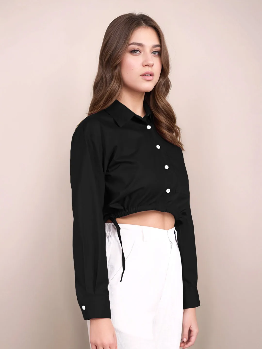Black Solid Full Sleeves Shirt
