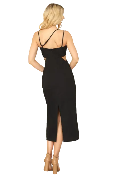 Black Spaghetti Strap Side Cut Out Detail Back Slit Solid Mini Dress -  Pack of 6