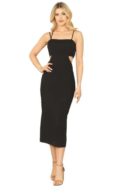 Black Spaghetti Strap Side Cut Out Detail Back Slit Solid Mini Dress -  Pack of 6