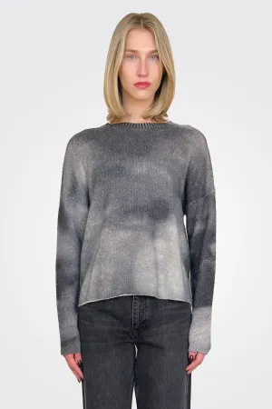 Blotch Print Boxy Raw Edge Crew - Pepper Multi