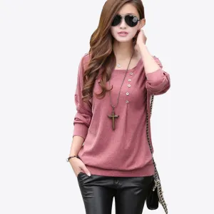 Blouse Women blouses Top With Buttons Long Sleeve O-neck Cotton Loose Shirt Batwing Sleeve Plus Size XXL 2XL