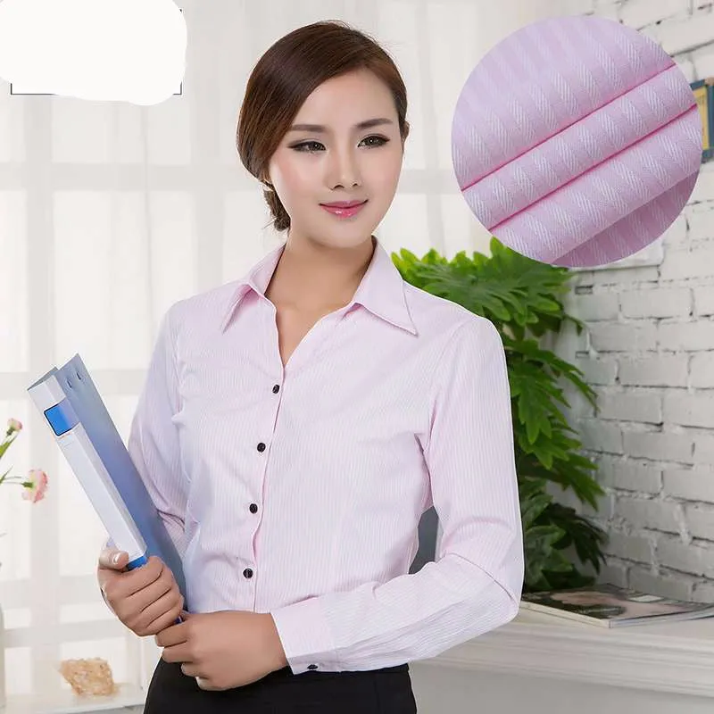 Blouses Shirts Office Lady Work Wear Plus Size Long Sleeve Cotton Basic Shirts Formal Women Blouses Tops
