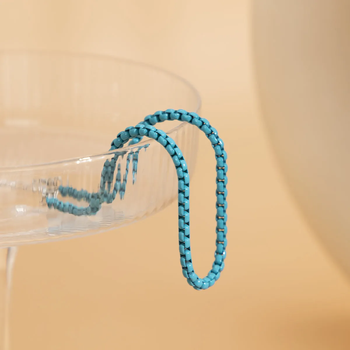 Blue Enamel & Silver-Plated Box Chain Anklet